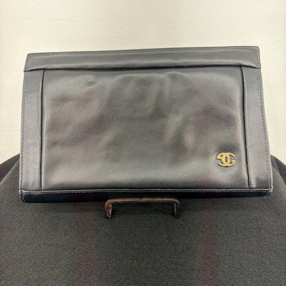 Black Leather Clutch Vintage Cuero Vaca Chain Purse‎ Gold Logo Handbag Argentina